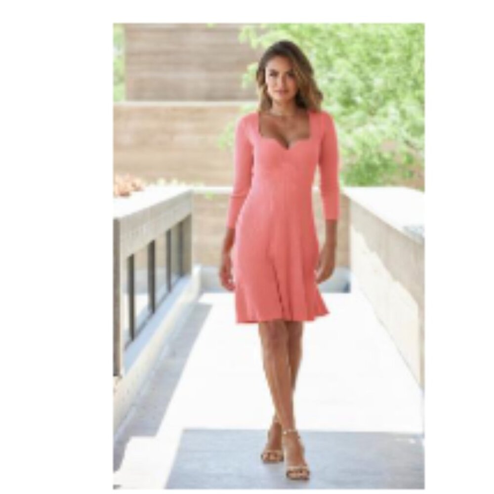 Boston Proper Ribbed notch front fit & flare dress pink(S)